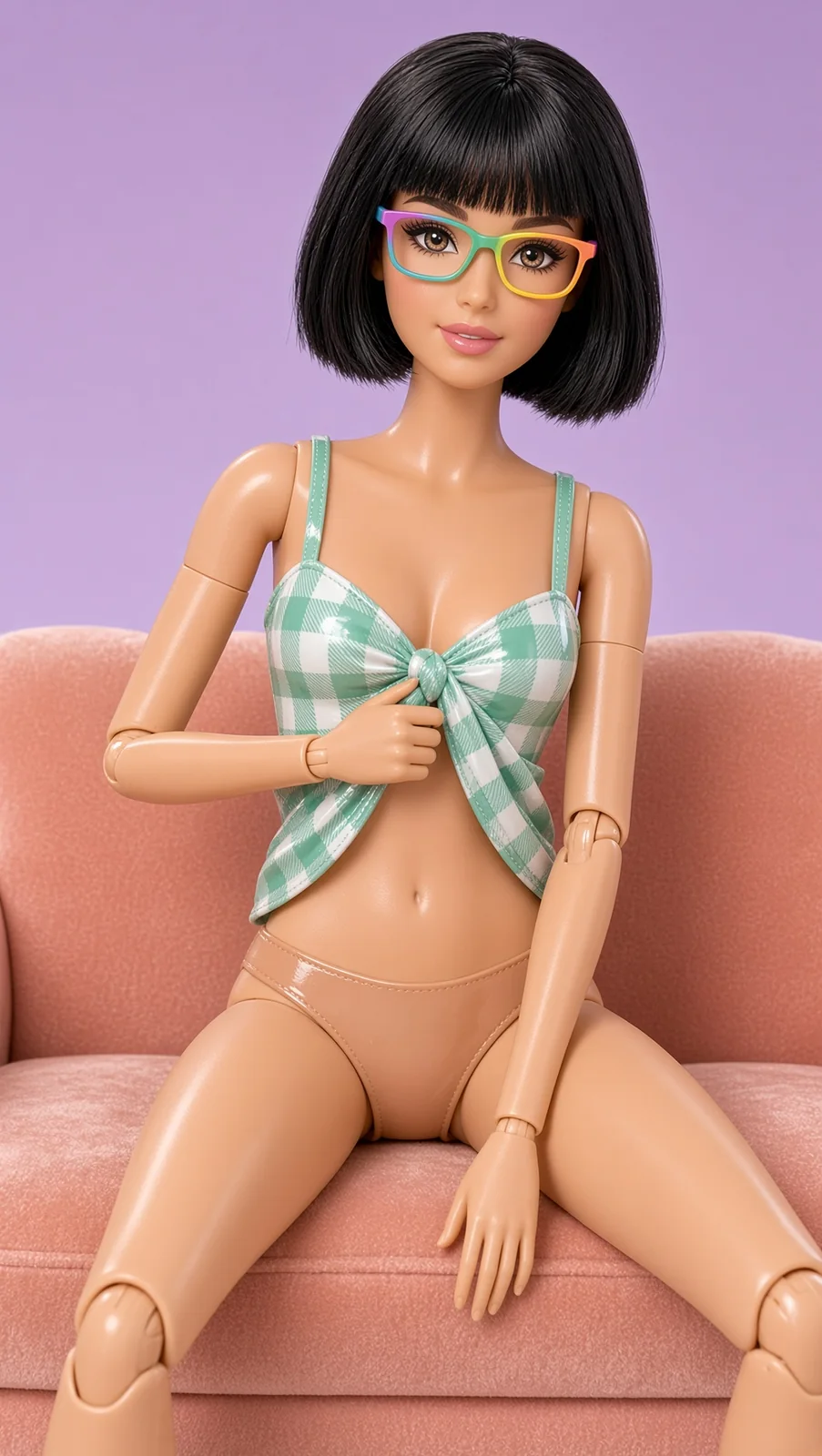 AI-generated fictional adult image: Through tinted glass — composition 03